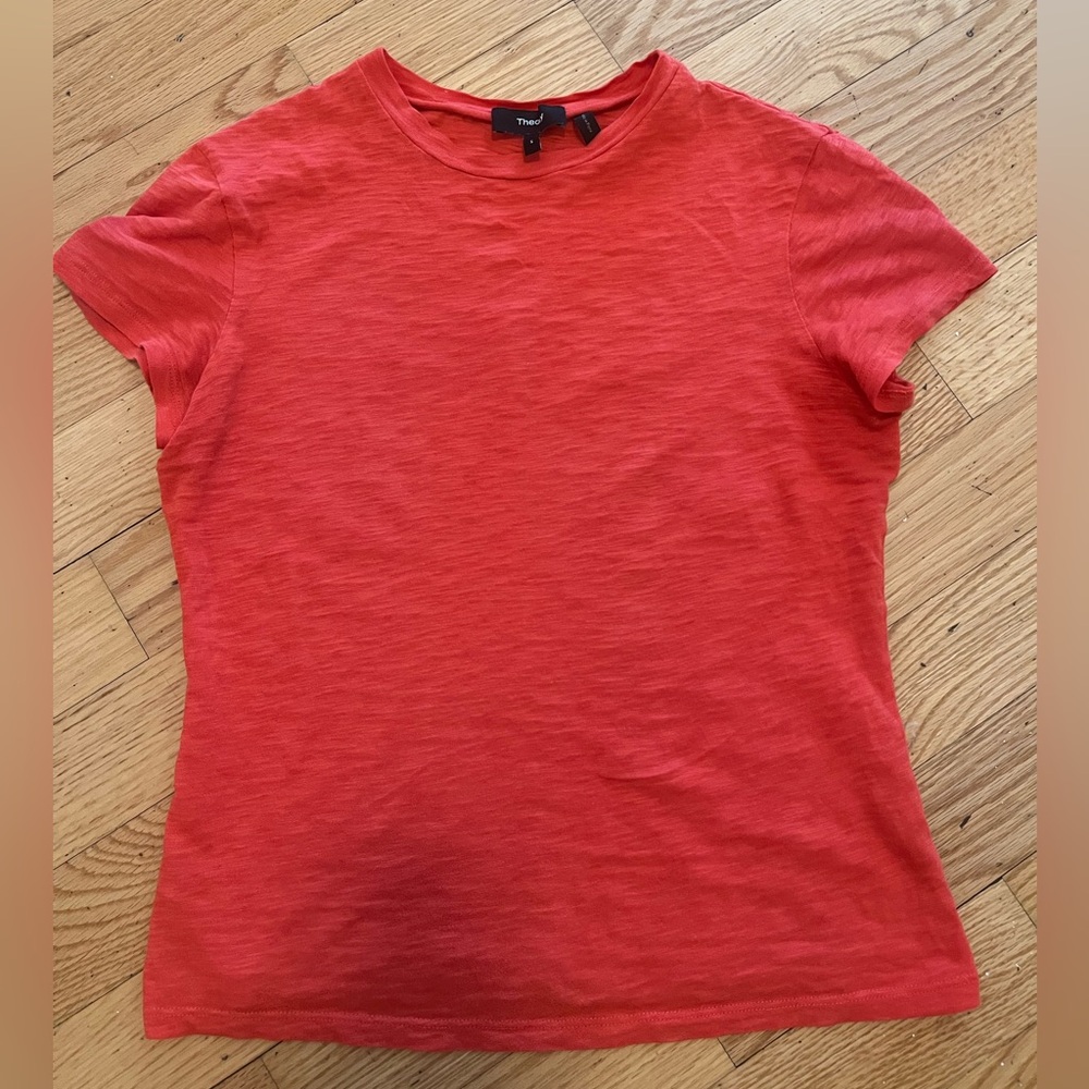 Theory Tiny Tee Slub Cotton Red Small Scoop Crew Neck
